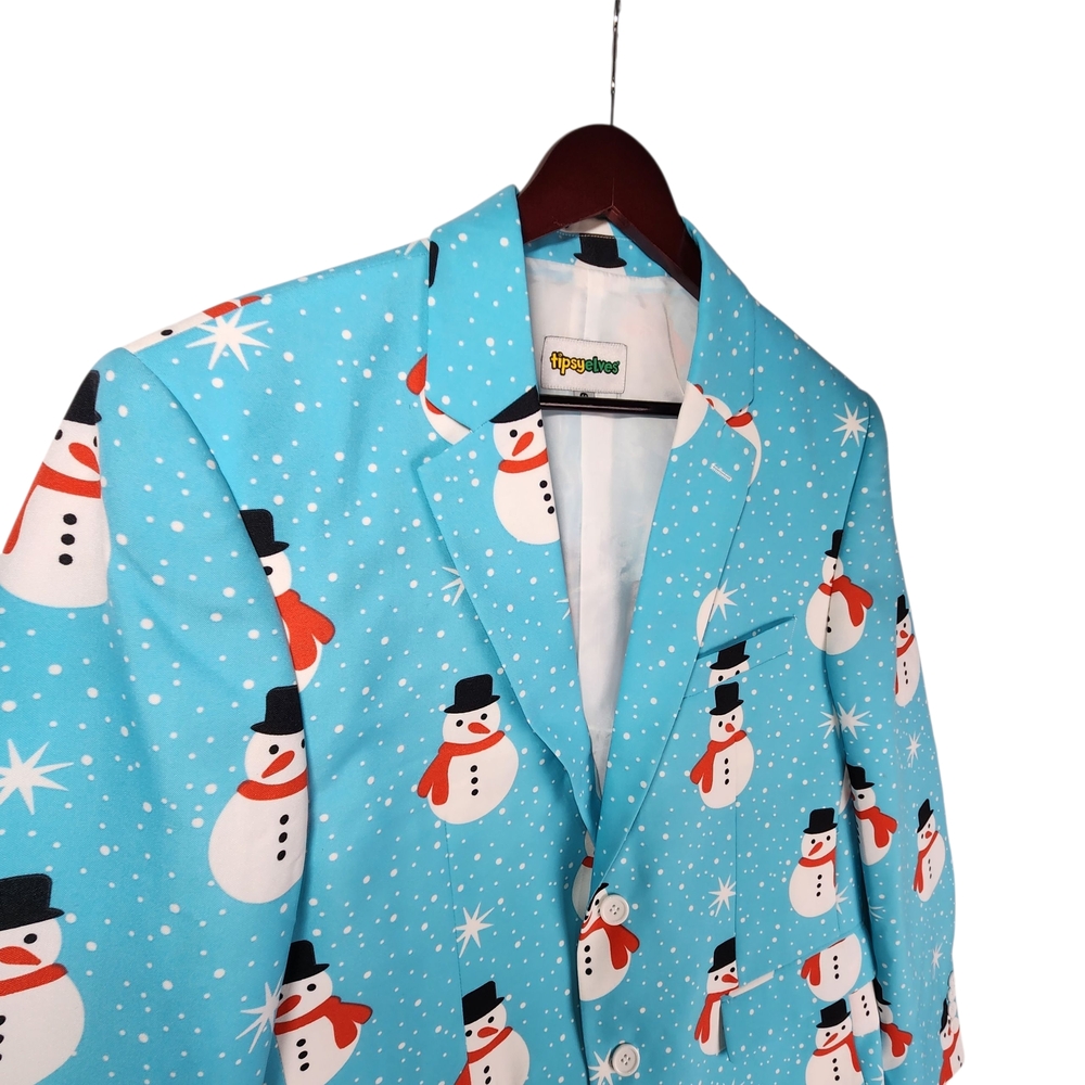 Tipsy Elves Men's Snowman Blazer Holiday Christmas Party Suit Jacket Size 44 XL - Picture 3 of 13